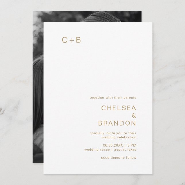 Chelsea Gold Modern Wedding Invitation (Front/Back)