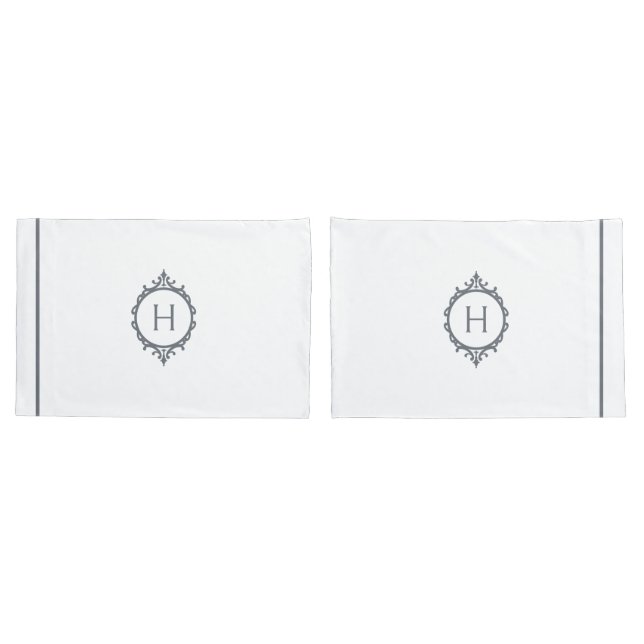 Chelsea Grey and White Monogrammed Pillowcase (Back-Set)