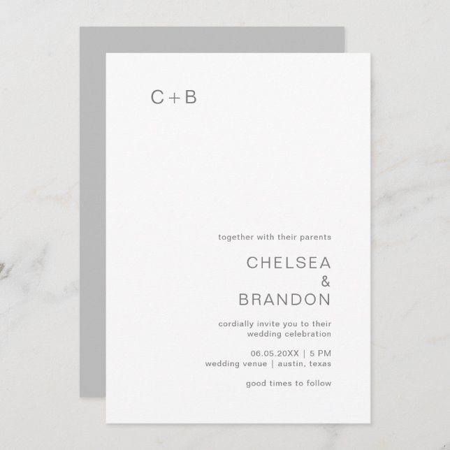 Chelsea Grey Modern Wedding Invitation (Front/Back)
