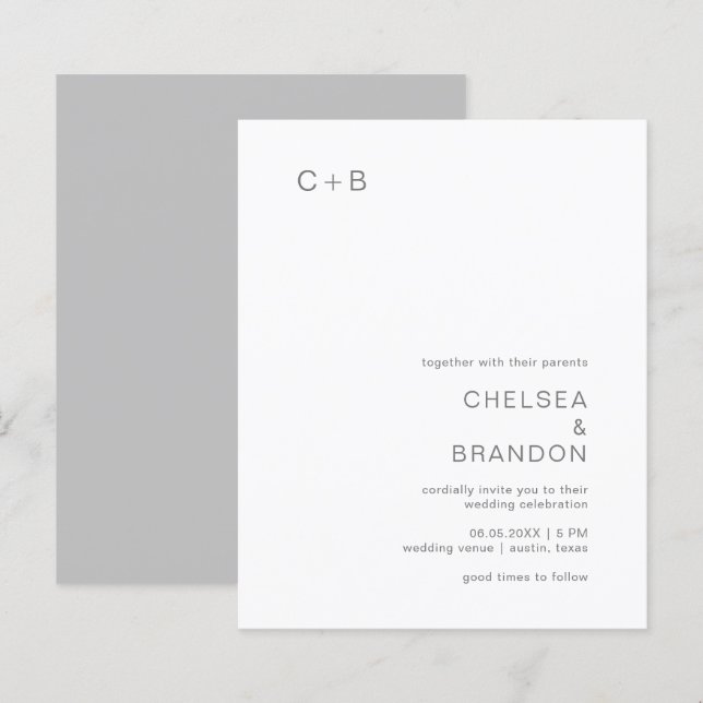 Chelsea Grey Modern Wedding Invitation (Front/Back)