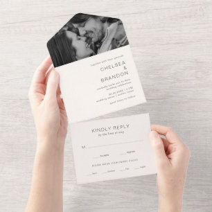 Chelsea Ivory Modern Wedding All In One Invitation