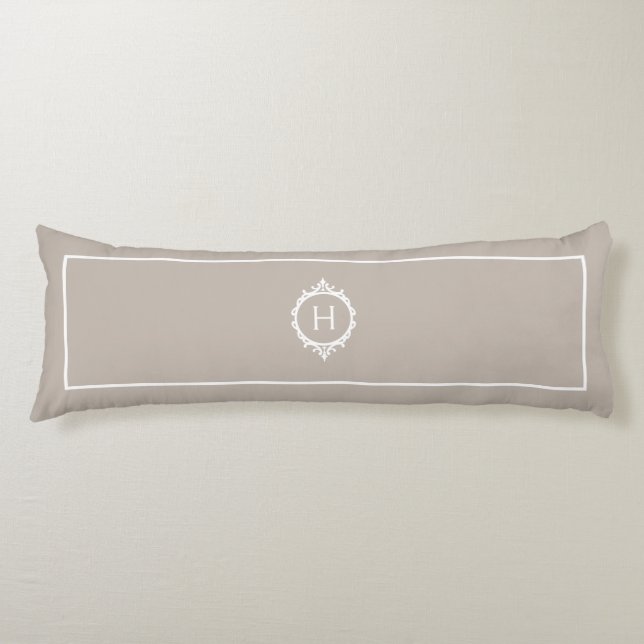 Chelsea Light Taupe and White Monogrammed Body Pillow (Front)