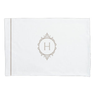 Chelsea Light Taupe and White Monogrammed Pillowcase