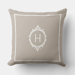 Chelsea Light Taupe and White Monogrammed Throw Pillow
