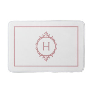 Chelsea Pink Blush and White Monogrammed Bath Mat