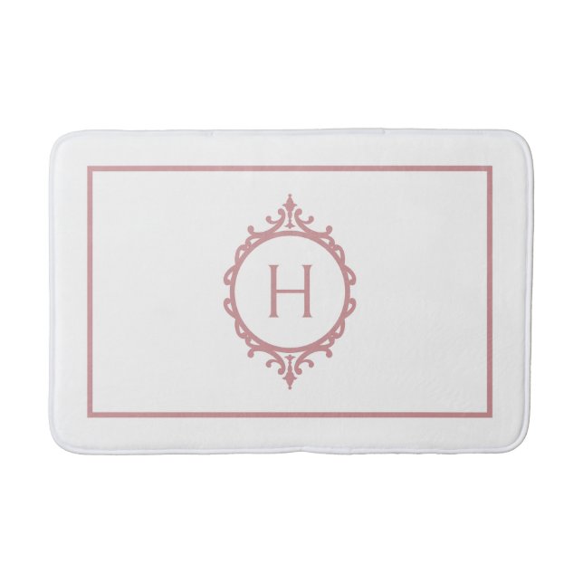 Chelsea Pink Blush and White Monogrammed Bath Mat (Front)