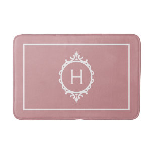 Chelsea Pink Blush and White Monogrammed Bath Mat