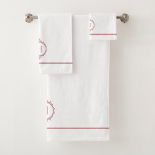 Chelsea Pink Blush and White Monogrammed Bath Towel Set