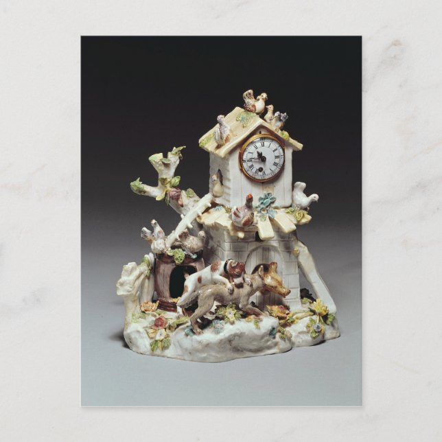 Chelsea porcelain farmyard clock case postcard (Front)