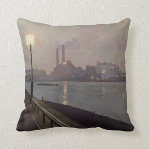 Chelsea Power Station by Night Throw Pillow
