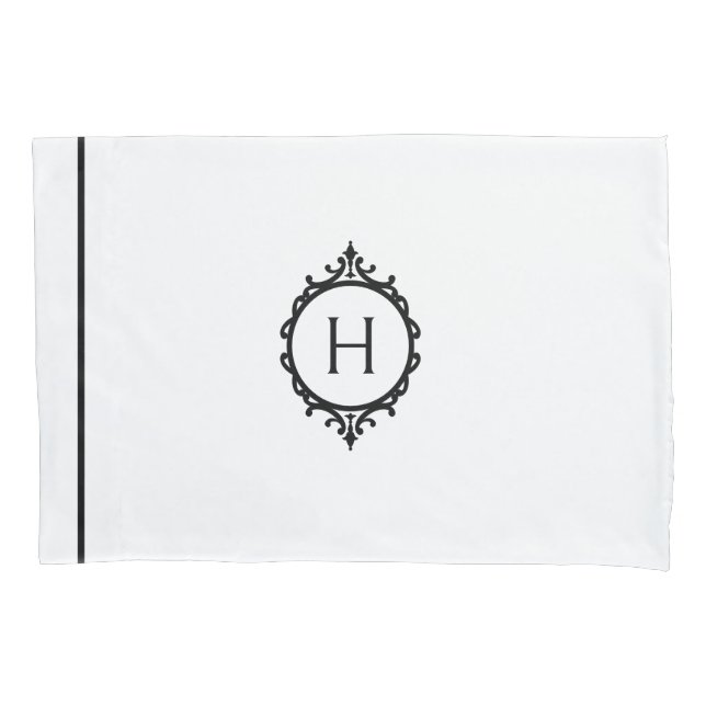 Chelsea Stormy Blue and White Monogrammed Pillowcase (Front-Left)