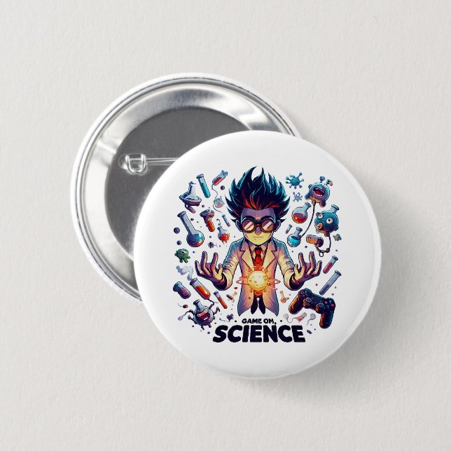 Chemical Concoction Game On, Science Theme 2 Inch Round Button (Front & Back)