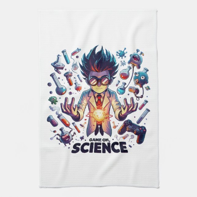 Chemical Concoction Game On, Science Theme Kitchen Towel (Vertical)