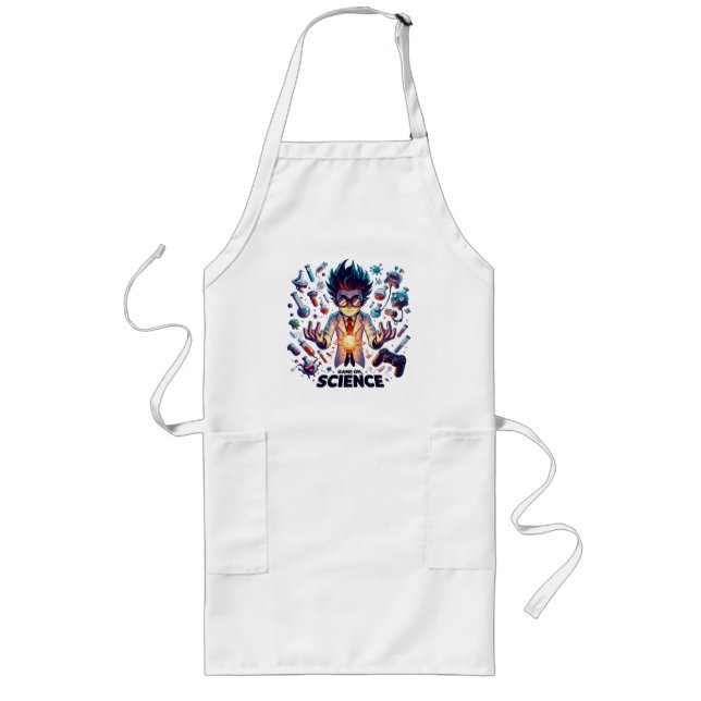 Chemical Concoction Game On, Science Theme Long Apron (Front)