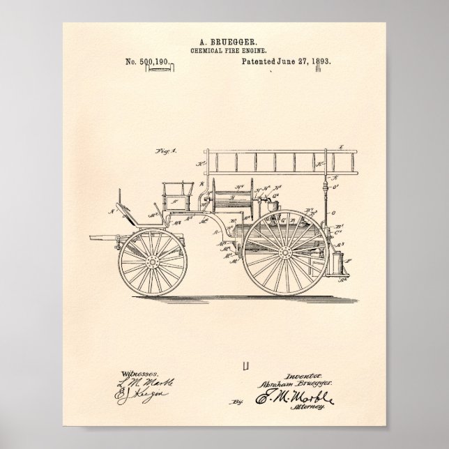 Chemical Fire Engine 1893 Patent Art Old Peper Poster (Front)
