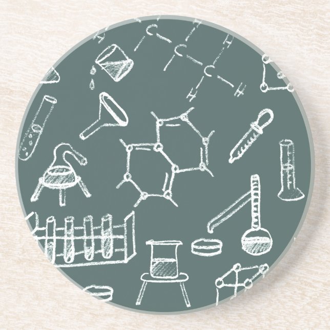 Chemical lab equipment scribbles coaster (Front)