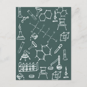 Chemical lab equipment scribbles postcard