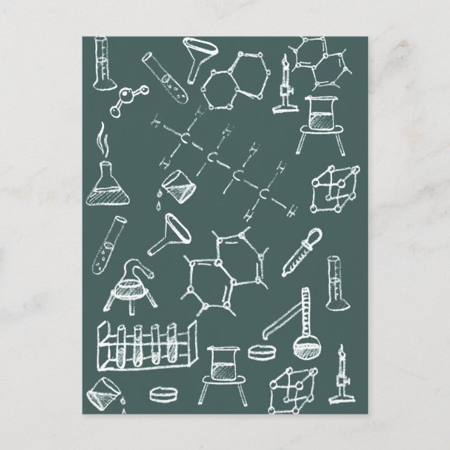 Chemical lab equipment scribbles postcard (Front)