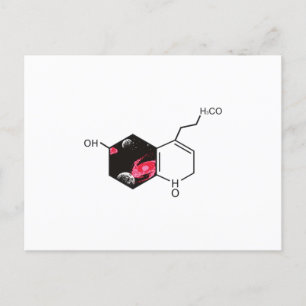 Chemical molecule with outer space view postcard