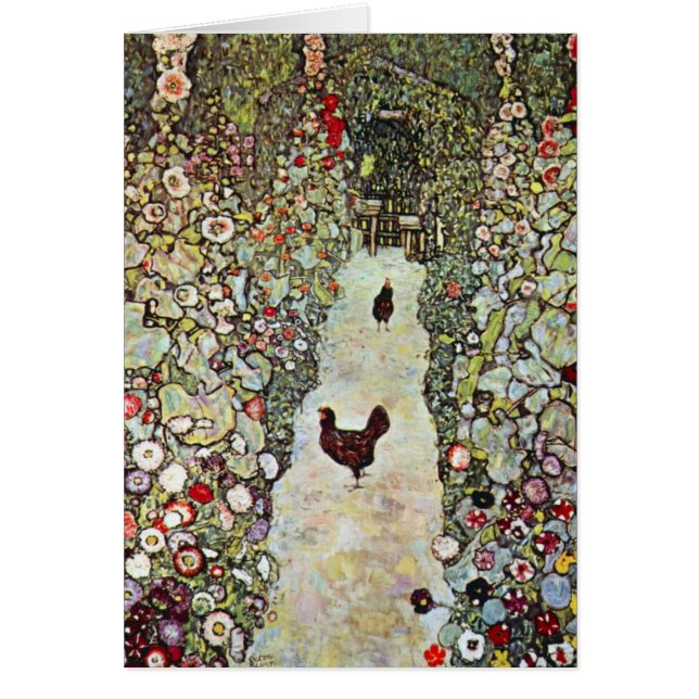 Chemin de jardin avec des poulets par Gustav Klimt (Devant)