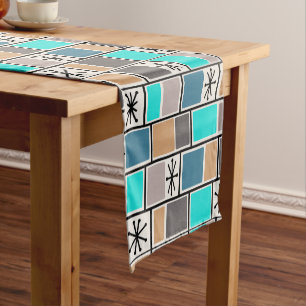 Chemin De Table Court 1950 L'Âge Atomique Rectangle Starbursts