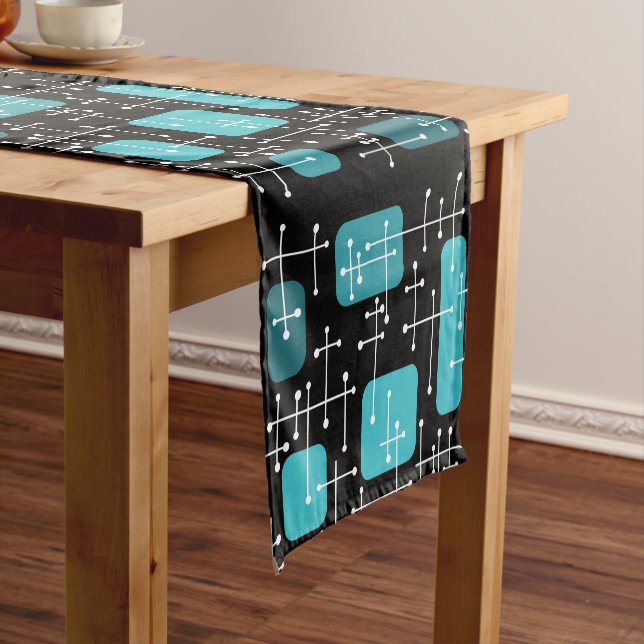 Chemin De Table Court 1950 Retro Art Crosshairs Black Turquoise (In Situ)