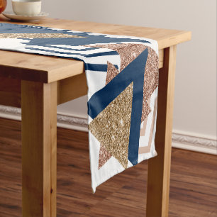 Chemin De Table Court 80s Abstrait tendance Marine et Rose Motif d'or