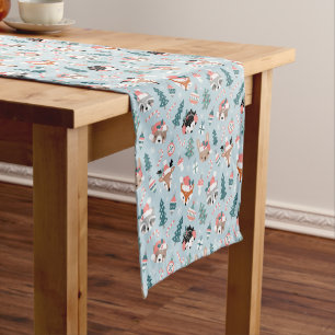 Chemin De Table Court Adorable Bois Noël Animal Visages Motif