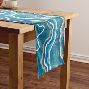 Chemin De Table Court Agate graphique en or bleu