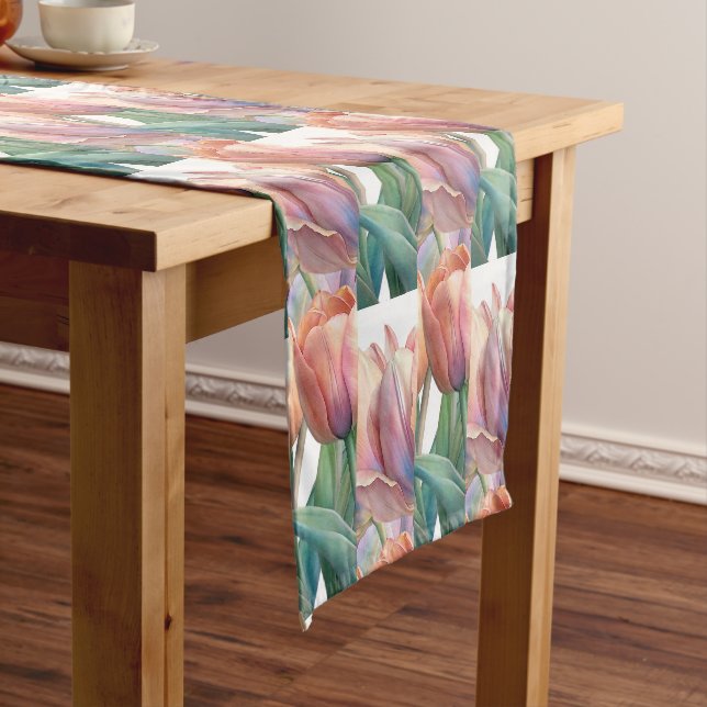 Chemin De Table Court Ambiance romantique et poétique Pastel Tulips (In Situ)