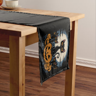 Chemin De Table Court Amoureux de les chats noirs Halloween Starry Night