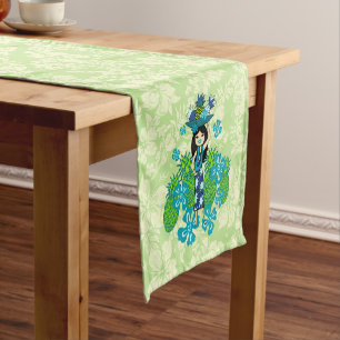 Chemin De Table Court Ananas Luau Hawaiian Hula Girl