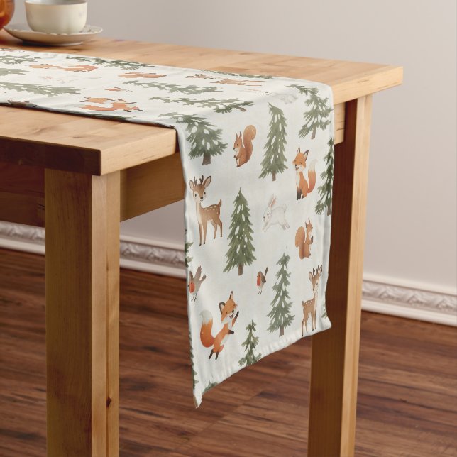 Chemin De Table Court Animaux de la forêt de la forêt d'hiver Petit Noël (In Situ)