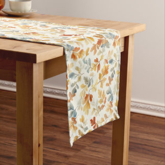 Chemin De Table Court Aquarelle Feuilles Automnes - Cosy Fall Nature