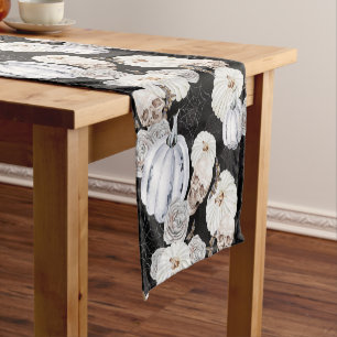 Chemin De Table Court Aquarelle Halloween Crânes Citrouille Noir Blanc