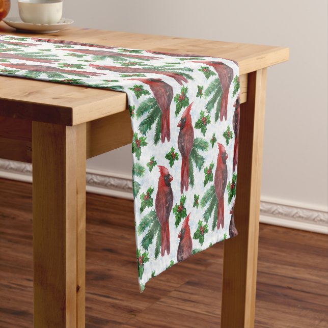 Chemin De Table Court aquarelle Oiseau cardinal rouge (In Situ)