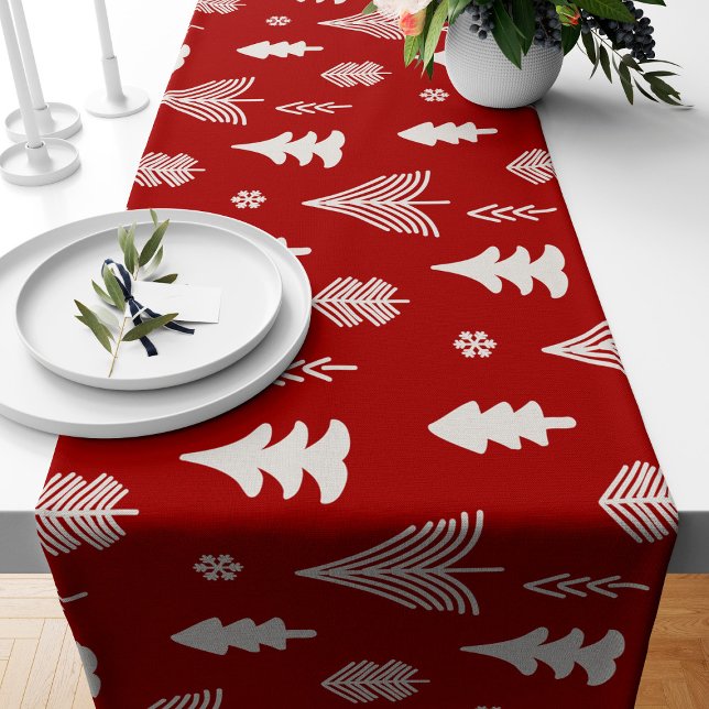 Chemin De Table Court Arbre de Noël motif en rouge et blanc (Créateur téléchargé)