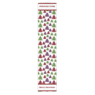 Chemin De Table Court Arbres colorés Empreintes de léopard Joyeux Noël