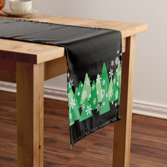Chemin De Table Court Arbres de Noël White Snowflakes Green (In Situ)
