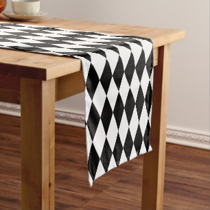 Chemin De Table Court Arlequin noir et blanc simple
