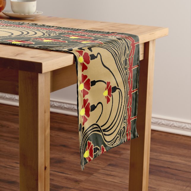 Chemin De Table Court Art Nouveau Arts & Artisanat Dragonfly Floral Frie (In Situ)