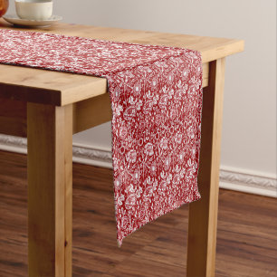 Chemin De Table Court Art Nouveau Carnation Damask, rouge et blanc