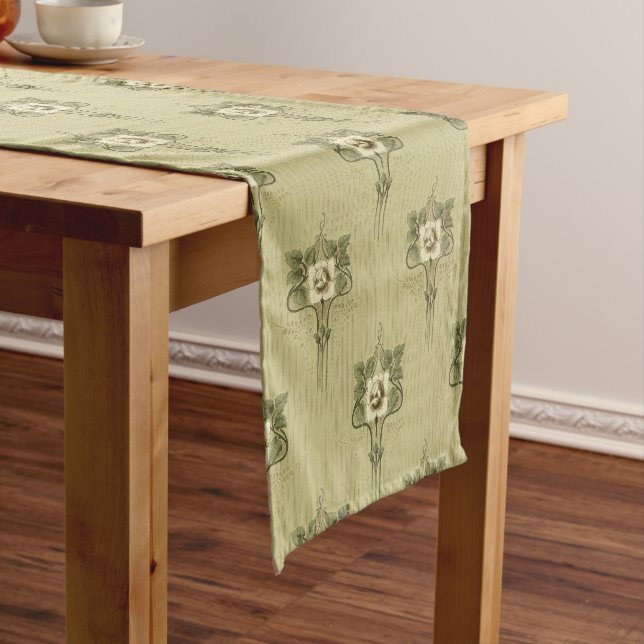 Chemin De Table Court Art Nouveau Mission Style Fleur blanche Motif (In Situ)