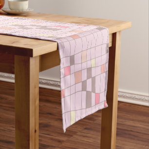Chemin De Table Court Art Rétro Milieu du Siècle Déformé Rose Pastel