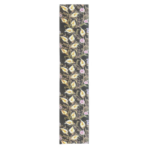 Chemin De Table Court Arum Lily Design Floral Artistique Sur Noir