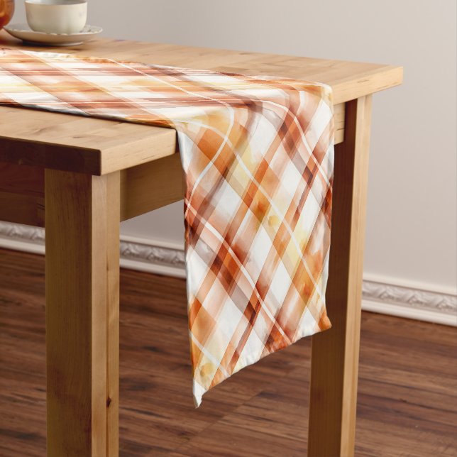 Chemin De Table Court Automne Aquarelle d'automne Orange Plaid Motif (In Situ)