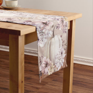 Chemin De Table Court Automne chrysanthèmes citrouille beige