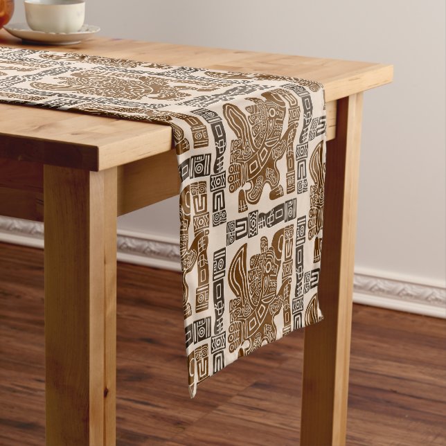 Chemin De Table Court Aztec Eagle Guerrier Tribal Art antique (In Situ)