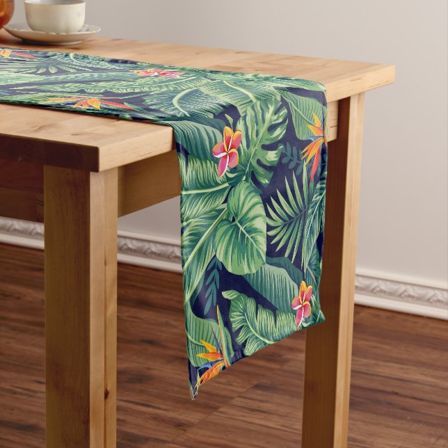 Chemin De Table Court Banane tropicale Monstera Palm Feuilles & Fleurs (In Situ)