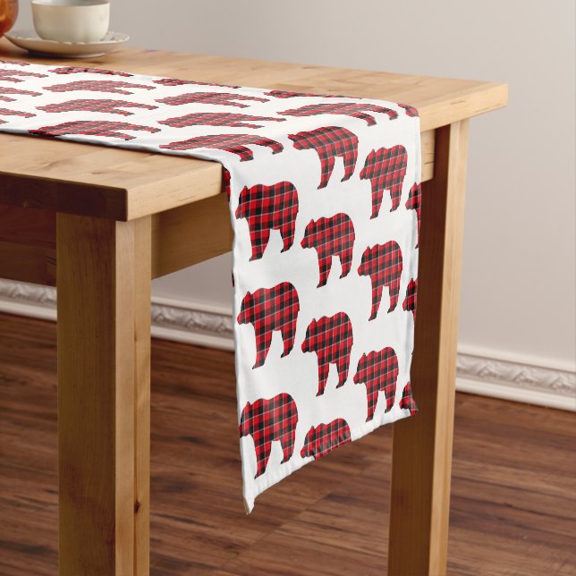 Chemin De Table Court Bear Shaped Plaid Red Black Buffalo Table Runner (In Situ)